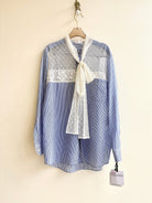 Red Valentino | Blue & White Stripe Button Up Shirt w/ Lace Bow Accent (Vintage) - Made X Hudson