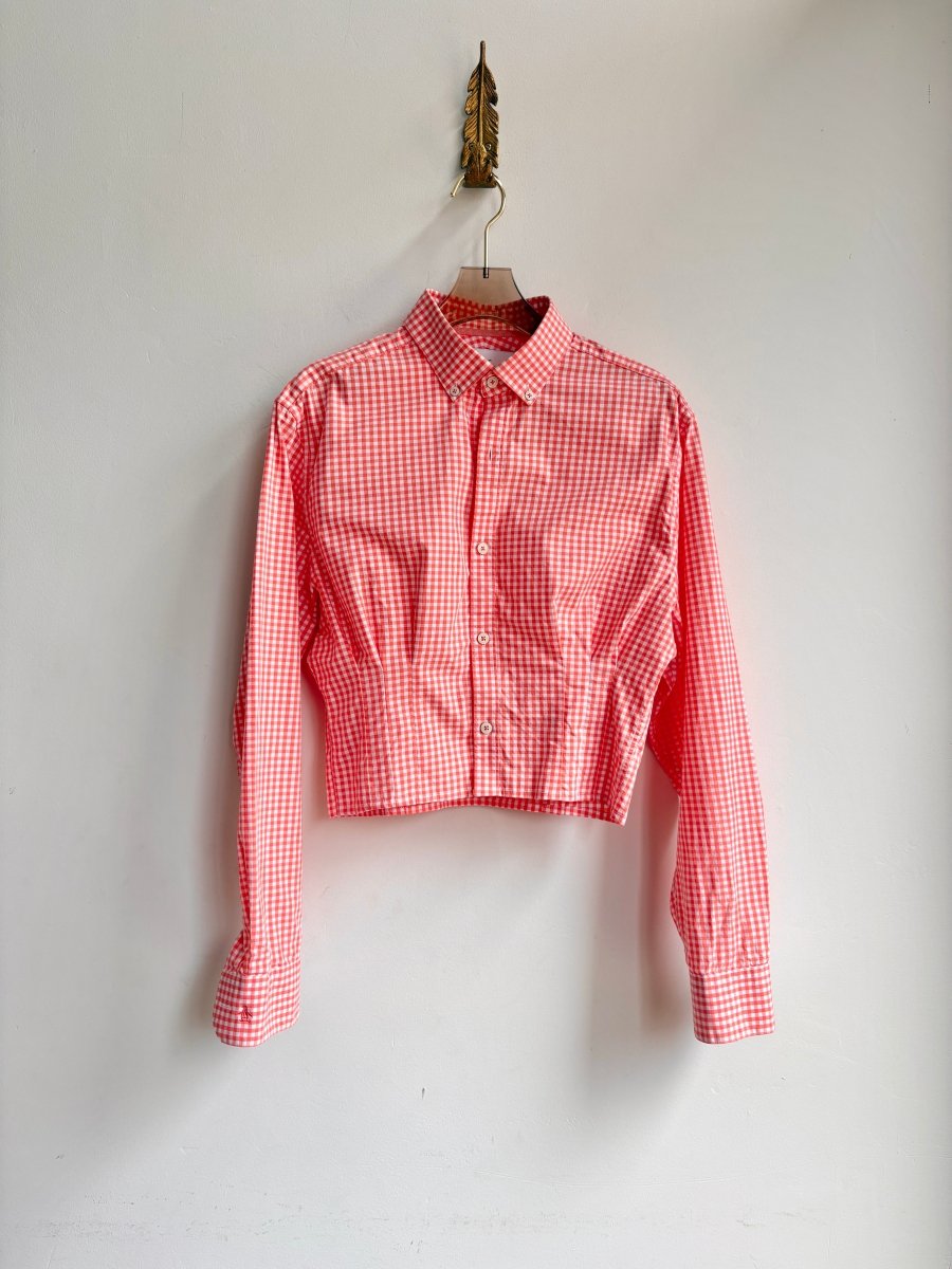 The Kevin Top | Coral Gingham Button Down w/ Gathered Waist (Reworked) - Made X Hudson