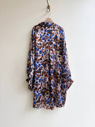 Silk Button Down Long Shirt in Soft Pink, Rust, Cobalt, and Black Floral Print - Made X Hudson