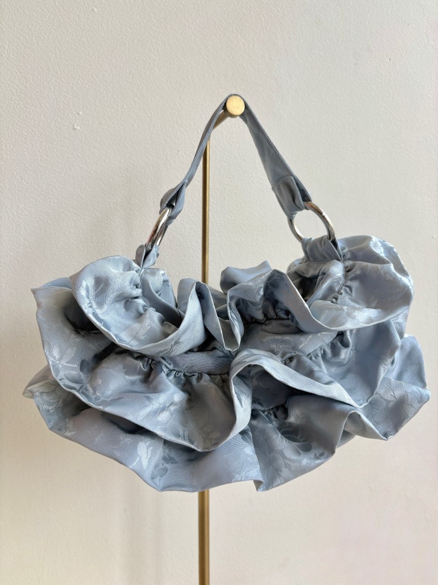 Liza Ruffle Bag in Icy Blue Rose Jacquard - Made X Hudson