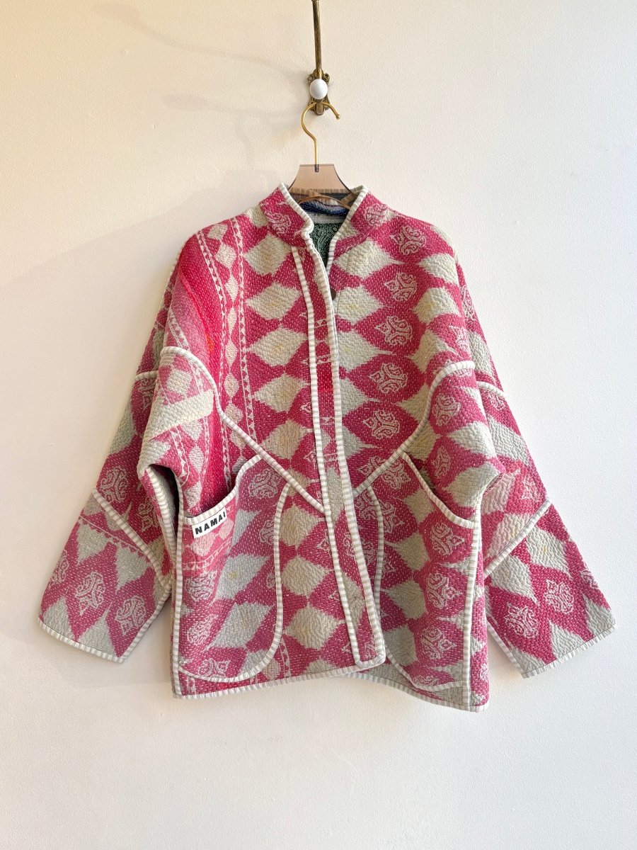 Reversible Ladhiya Quilted Jacket in Colors Cream, Pink & Plum, Lavender, Cream, Green - Made X Hudson