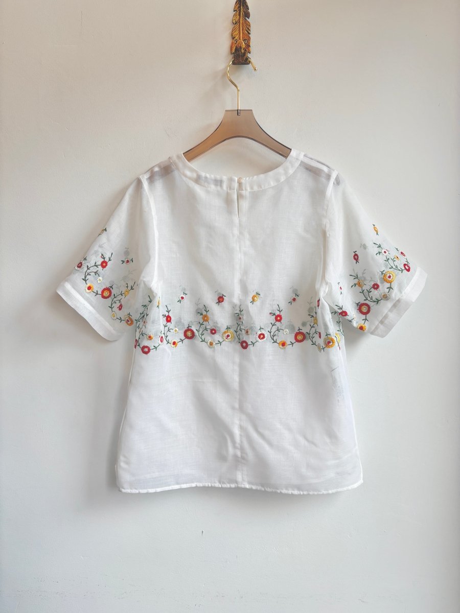 Sheer Flower Embroidered White Everyday Top - Made X Hudson