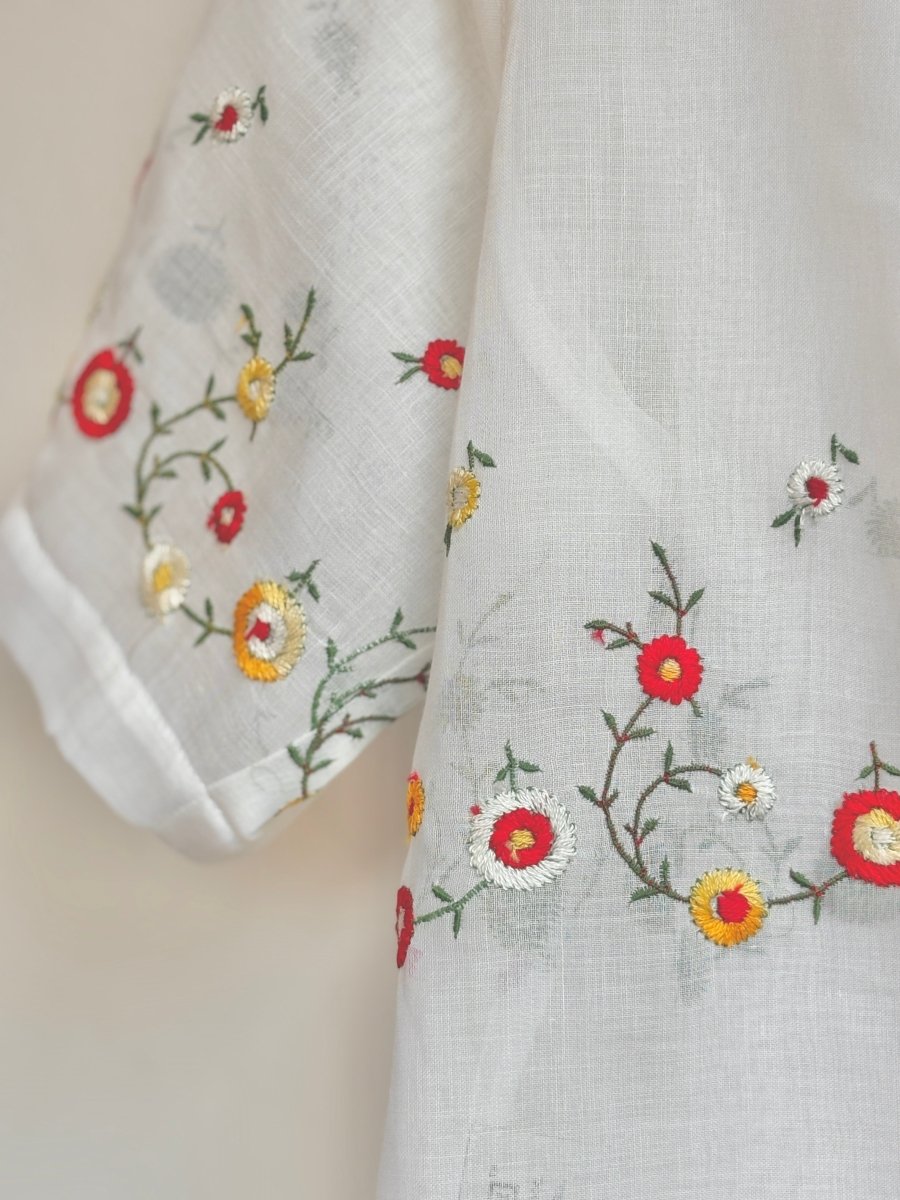 Sheer Flower Embroidered White Everyday Top - Made X Hudson