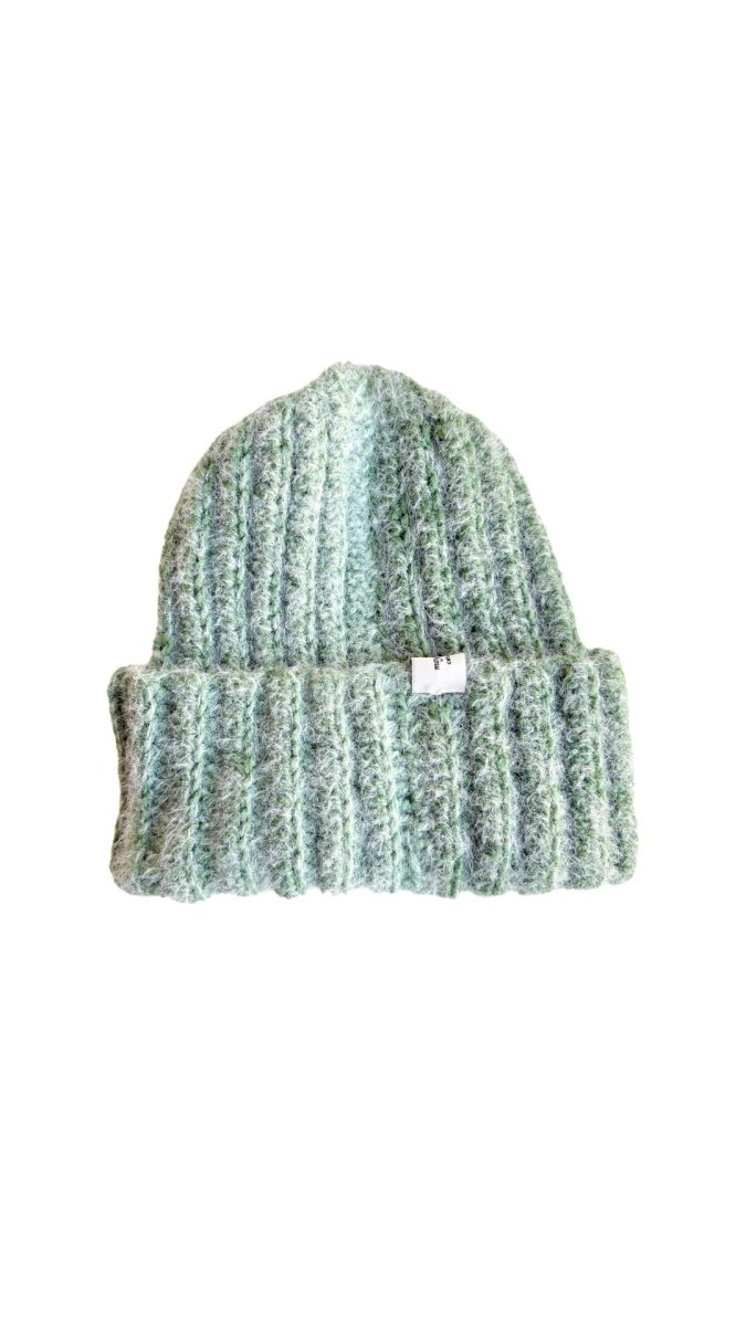 Hand Crochet Wide Cuff Beanie in Soft Green - Made X Hudson