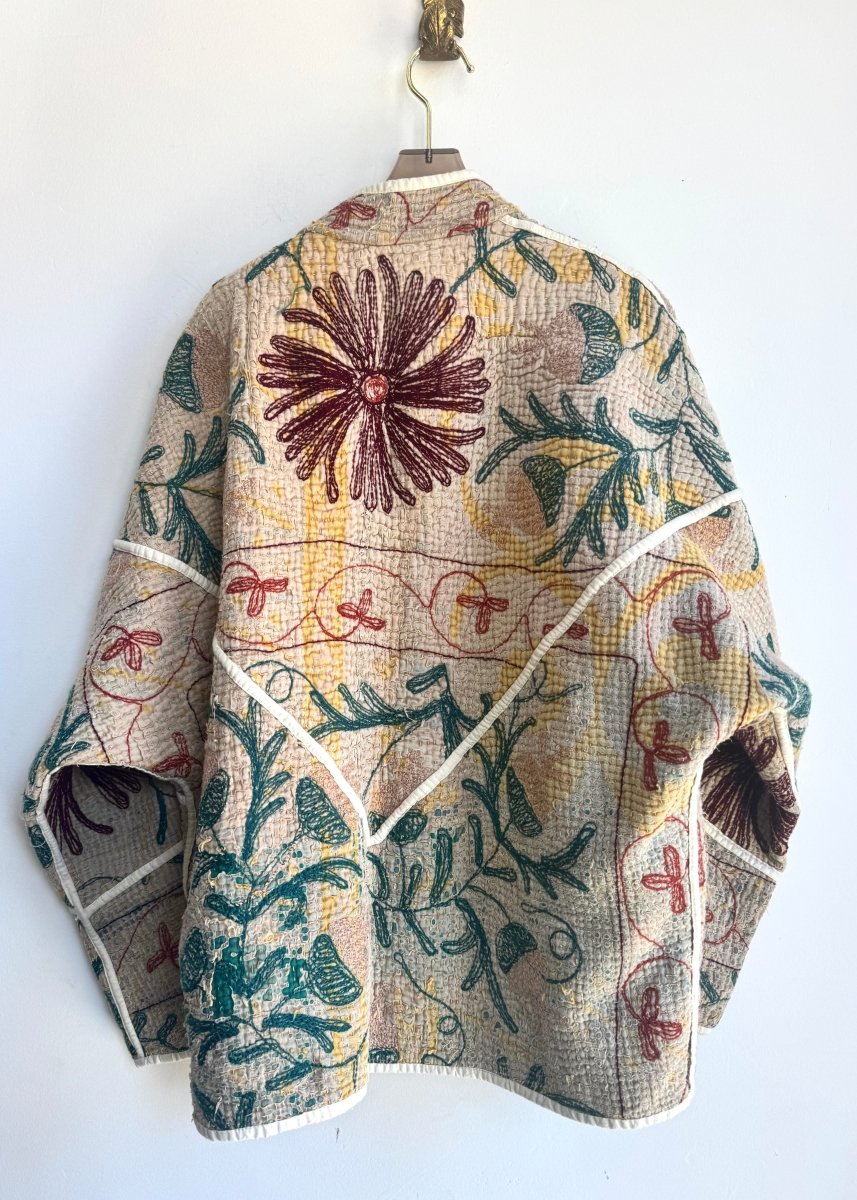 Reversible Ladhiya Suzani Quilted Jacket in Colors Linen, Dark Red, Dark Teal, Pink & Tea, Rust, Teal, Pink - Made X Hudson
