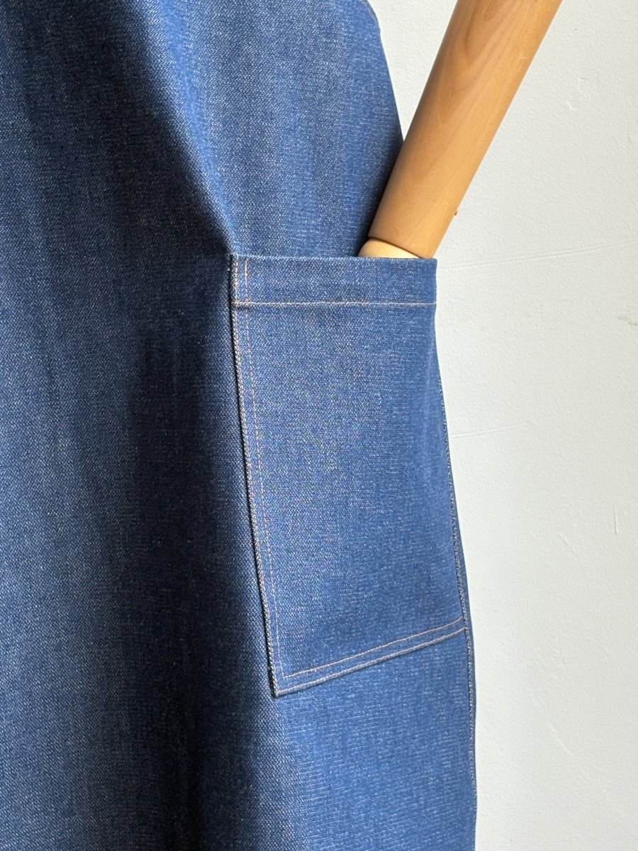 Classic Denim w/ Gold Stitching Pinafore Apron w/ Patch Pockets