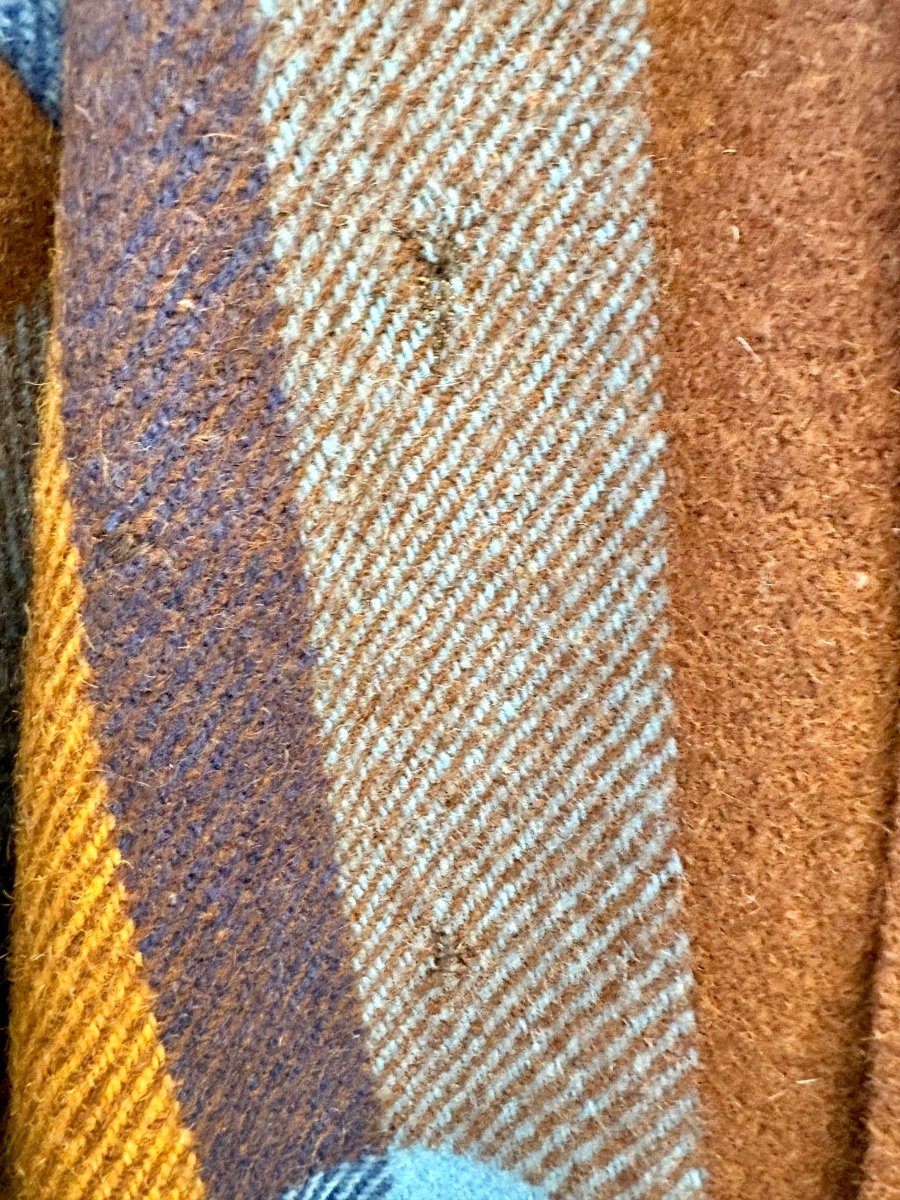 Brown, Gold & Blue Plaid Wool Heritage Blanket Coat - Made X Hudson