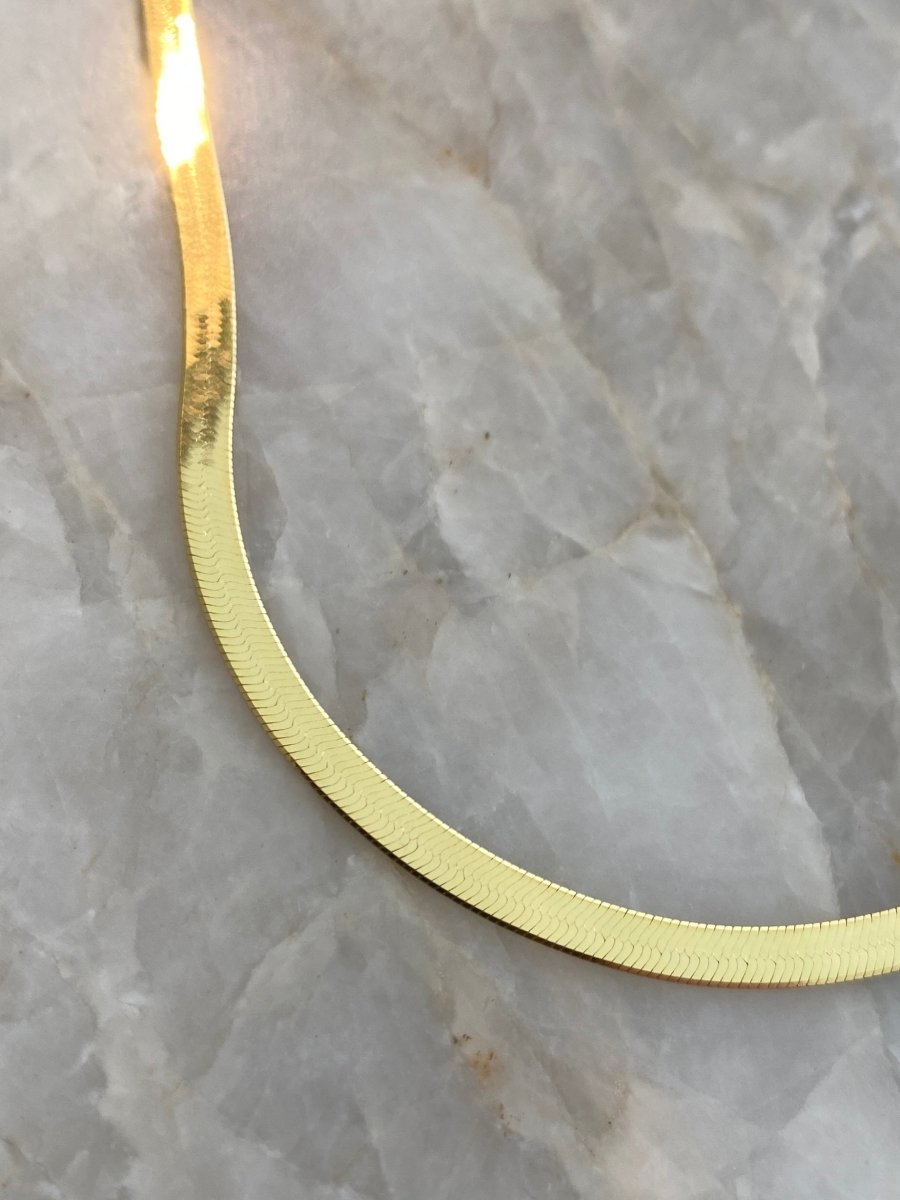 10k Solid Gold 2.5mm Herringbone Necklace (16" with extender to 18") - Made X Hudson