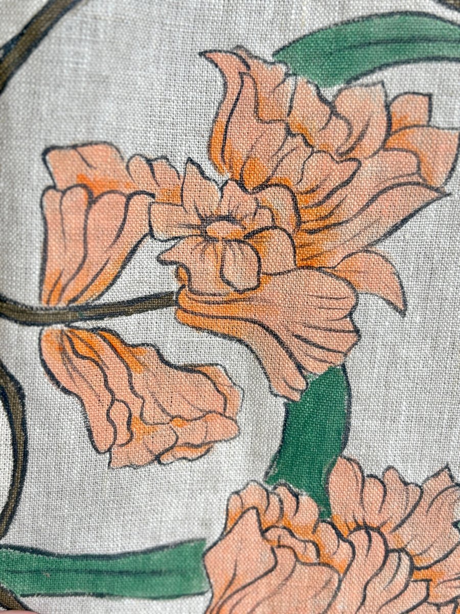 Oatmeal Chore Dress w/ Hand Painted Floral Print - Made X Hudson