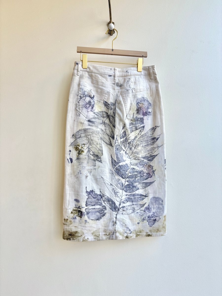 Plum & Green Denim Long Eco - Printed & Hand Drawn Skirt (Reworked) - Made X Hudson