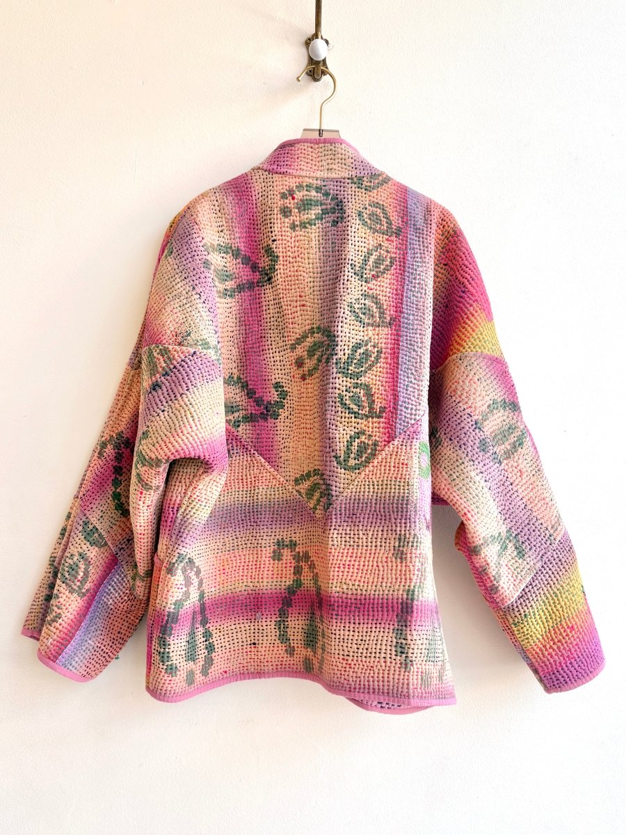 Reversible Ladhiya Quilted Jacket in Colors Pale Pink, Yellow, Cream Diamonds & Sunset Orange, Pink, Yellow - Made X Hudson