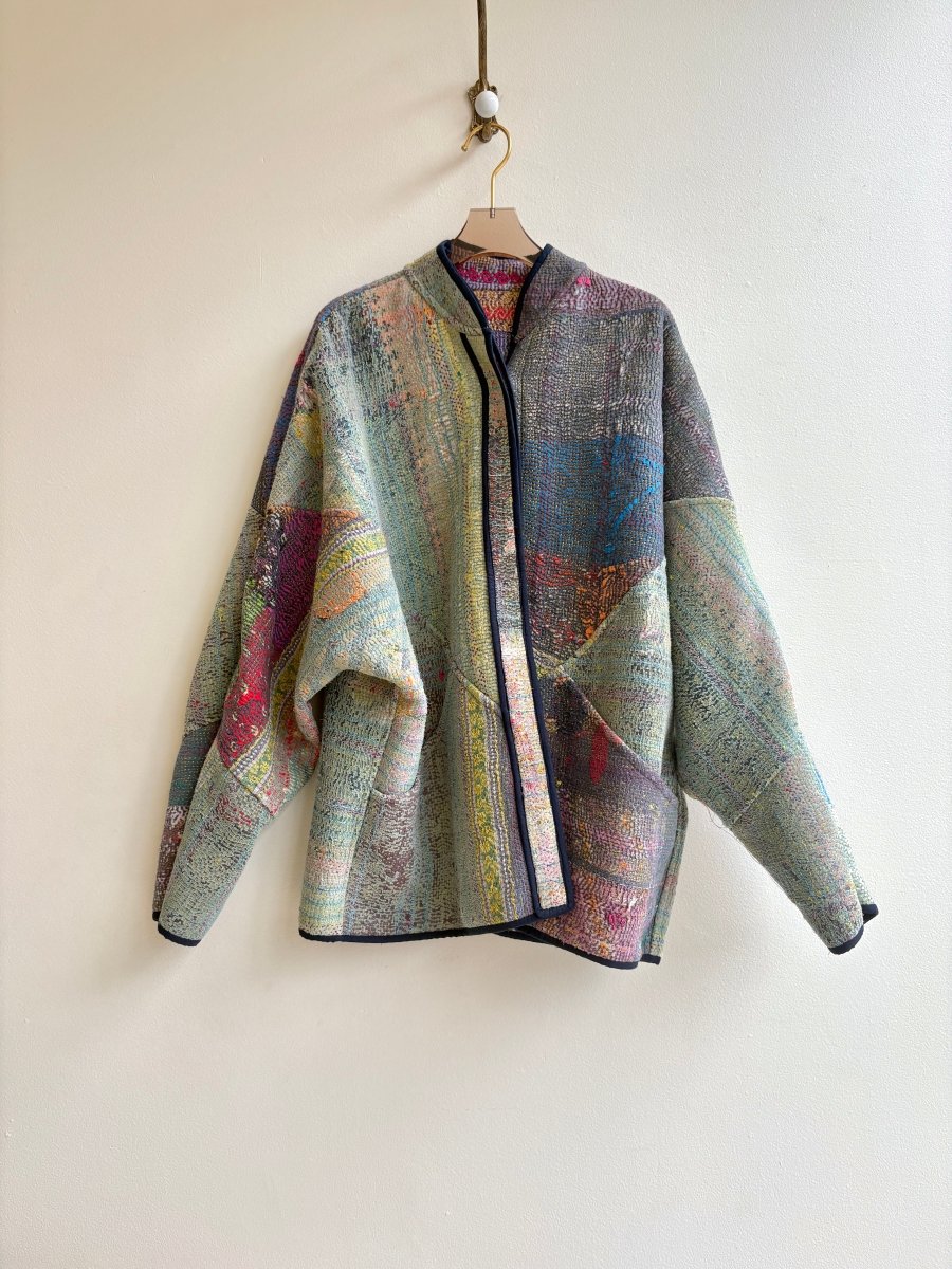 Reversible Ladhiya Quilted Jacket in Colors Red, Purple, Yellow, Green & Green, Grey, Blue, Yellow - Made X Hudson