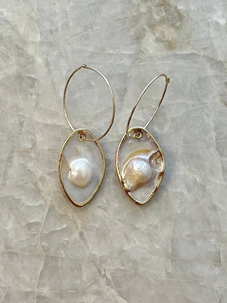 Flat Baroque Pearl Dangler 18k Gold Fill Hoop Earrings (Multiple Types) - Made X Hudson