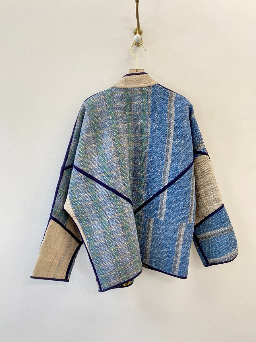 Reversible Ladhiya Quilted Jacket in Colors Blue, Teal, Navy, Cream & Blue, Floral Patches, Lavender, Red - Made X Hudson