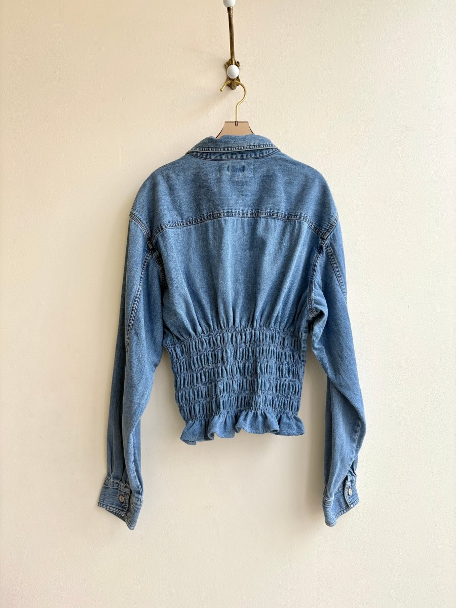 The George Top | Blue Denim Button Down Top w/ Smocked Waist (Reworked) - Made X Hudson