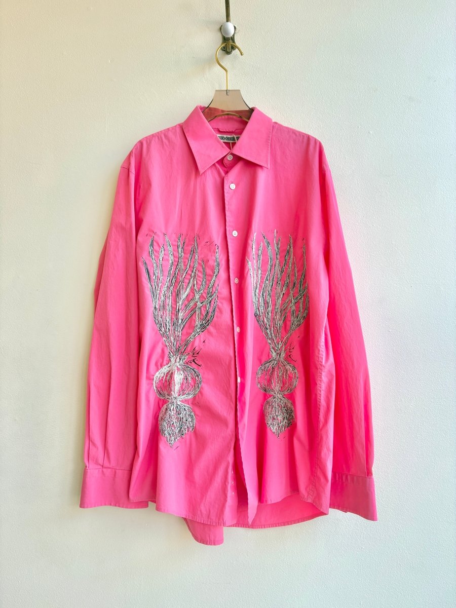 “Jordi” Hot Pink with White Embroidered Spring Onion Shirt (Reworked) - Made X Hudson