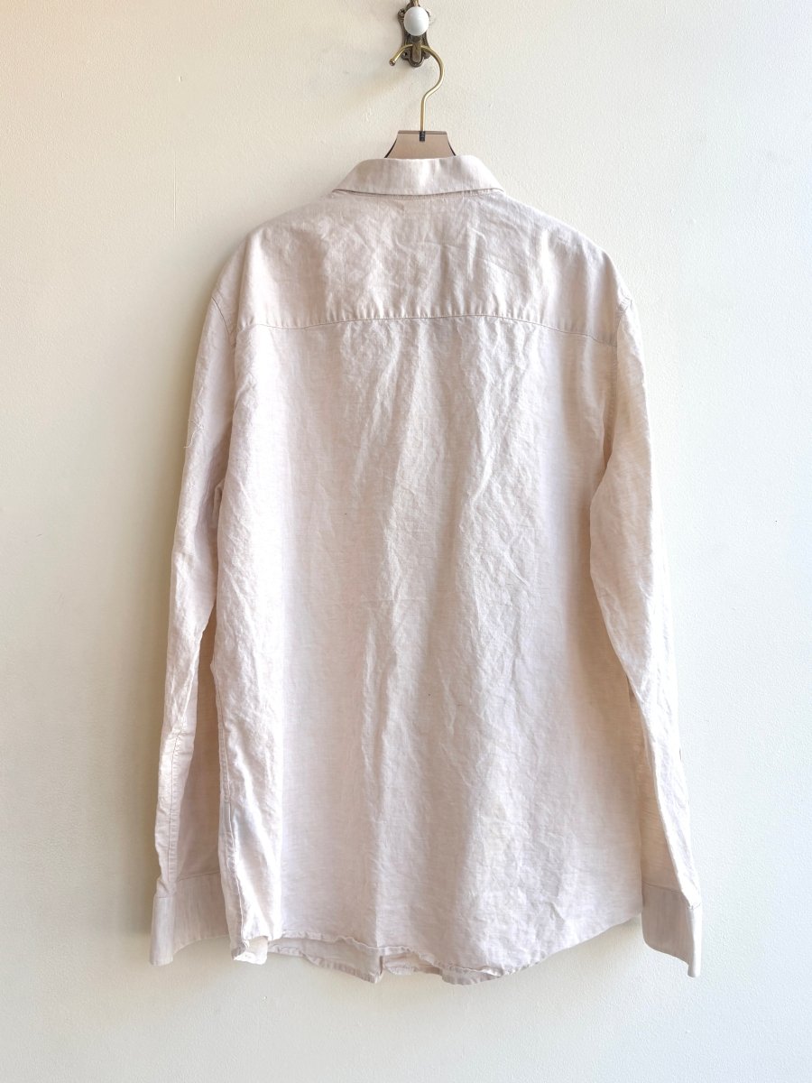 “Tilly” Soft Tan White Linen Carrot Print Shirt (Reworked) - Made X Hudson