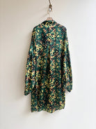 Silk Button Down Long Shirt in Forest Green, Bronze, and Black Floral Print - Made X Hudson