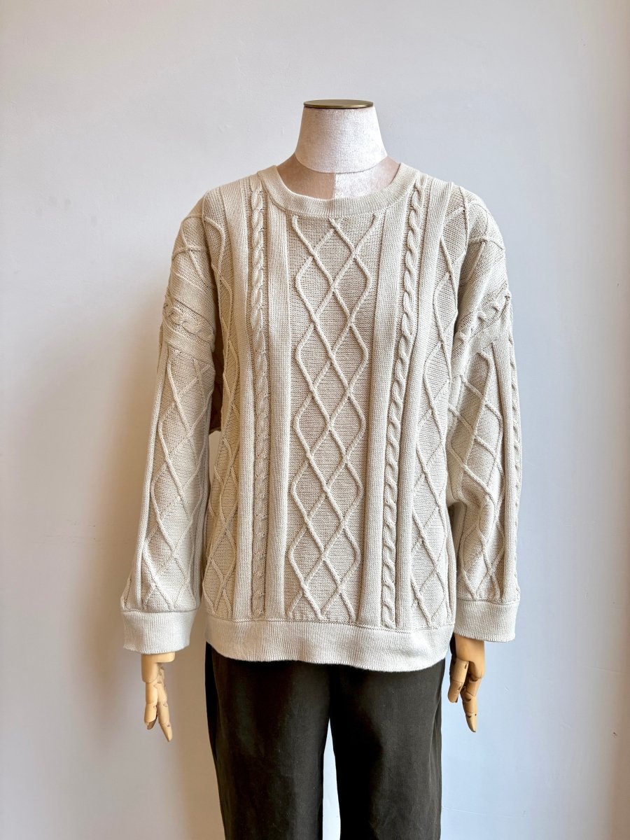 Oversized Cotton Cable Knit Sweater - Antique White - Made X Hudson