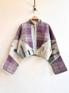 Reversible Kaira Quilted Cropped Jacket in Colors Purple Plaid, Cream, Baby Blue & Carrot Orange, Teal Blue, Yellow, Cream - Made X Hudson