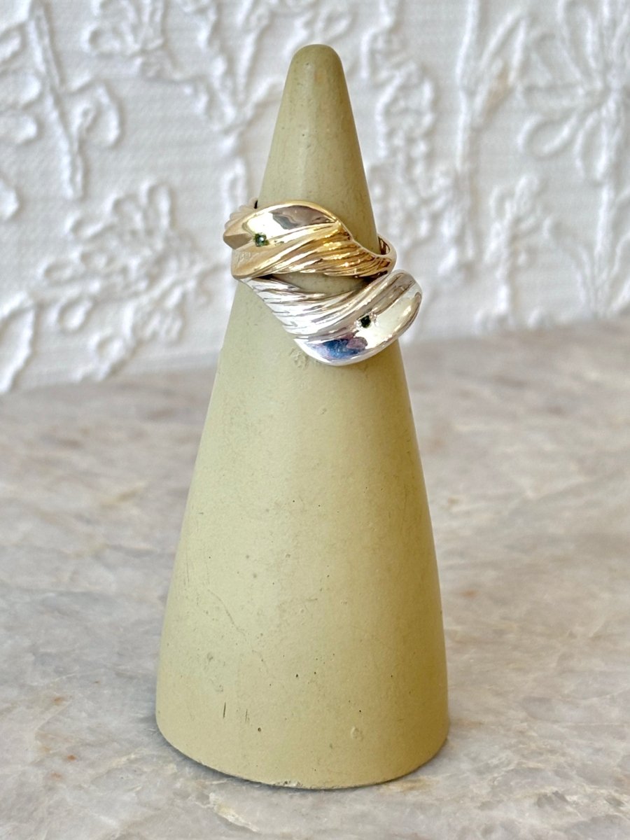 Open Croissant Ring w/ Small Chrome Diopside Stone | Sterling Silver & Brass (Matte or Polished) - Made X Hudson