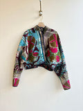 Reversible Suzani Quilted Cropped Jacket in Colors Green, Purple, Burgundy, Mustard & Sky Blue, Grey, Purple, Hot Pink - Made X Hudson