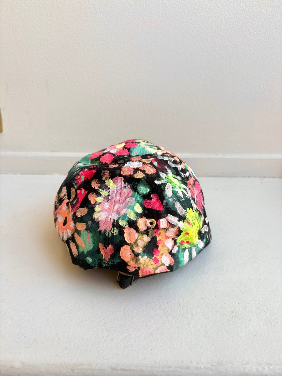 Black Hand Painted Neon Multi Color Flowers Baseball Cap - Made X Hudson