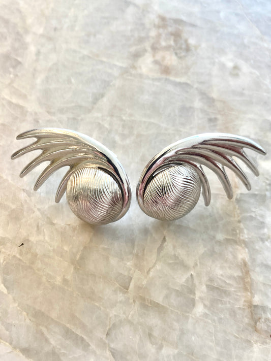 Silver Wing Clip On Earrings (Vintage)