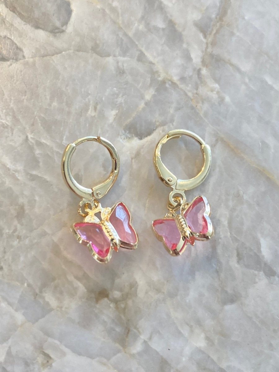 18k Gold Filled Butterfly Dangle Earrings (Multiple Colors) - Made X Hudson