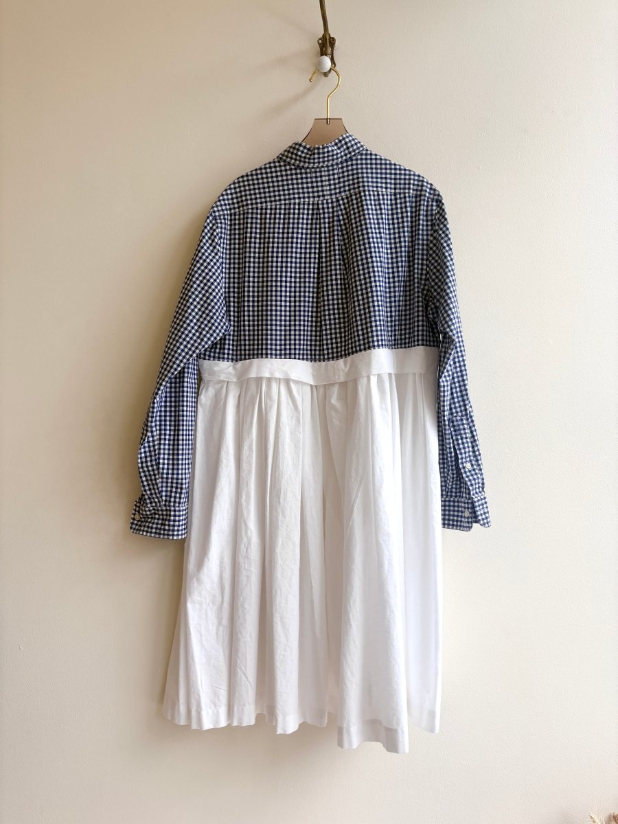 Empire Shirtwaist Dress in Blue and White Gingham & White (Reworked) - Made X Hudson