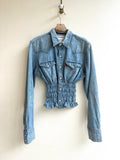 The George Top | Light Wash Blue Denim Snap Down Top w/ Smocked Waist (Reworked) - Made X Hudson