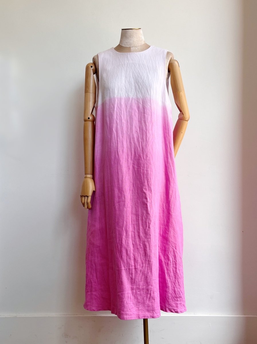 Pink Ombre Dyed Organic Linen Chore Dress - Made X Hudson