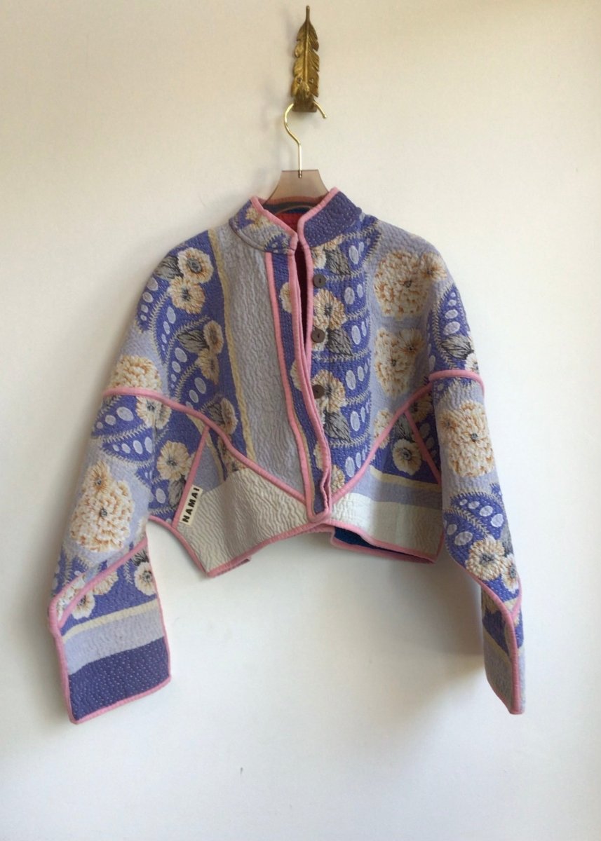 Reversible Kaira Quilted Cropped Jacket in Colors Sky Blue, Periwinklele, Tan, Pink & Pink, Red, Black, Blue - Made X Hudson