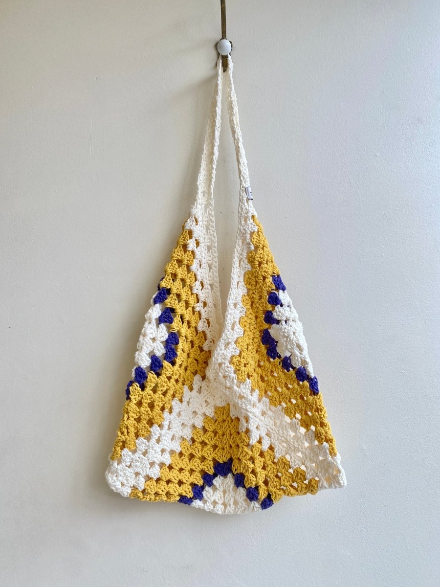 Granny Square Tote Bag (Cream, Mustard, Purple) - Made X Hudson