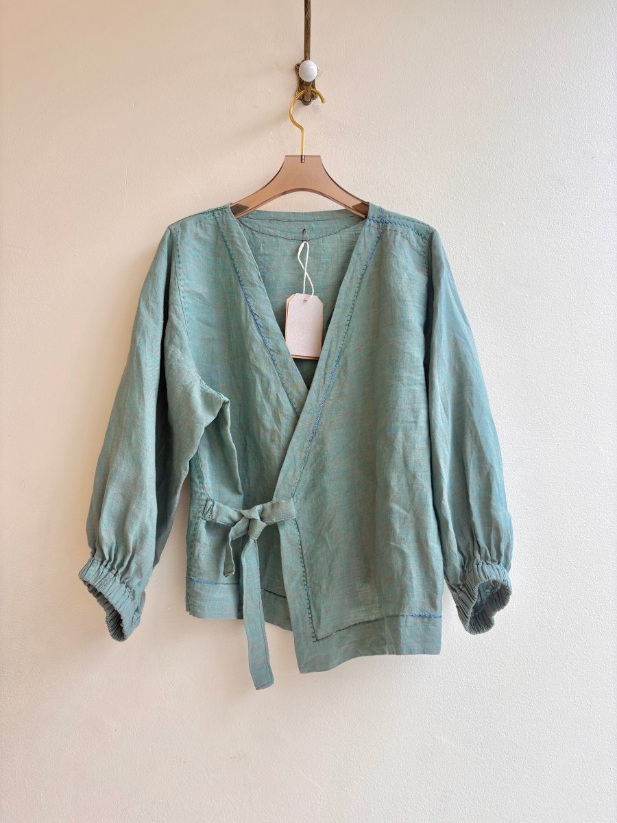 Teal Zero - Waste Single Tie - Front Blouse with Embroidery - Made X Hudson