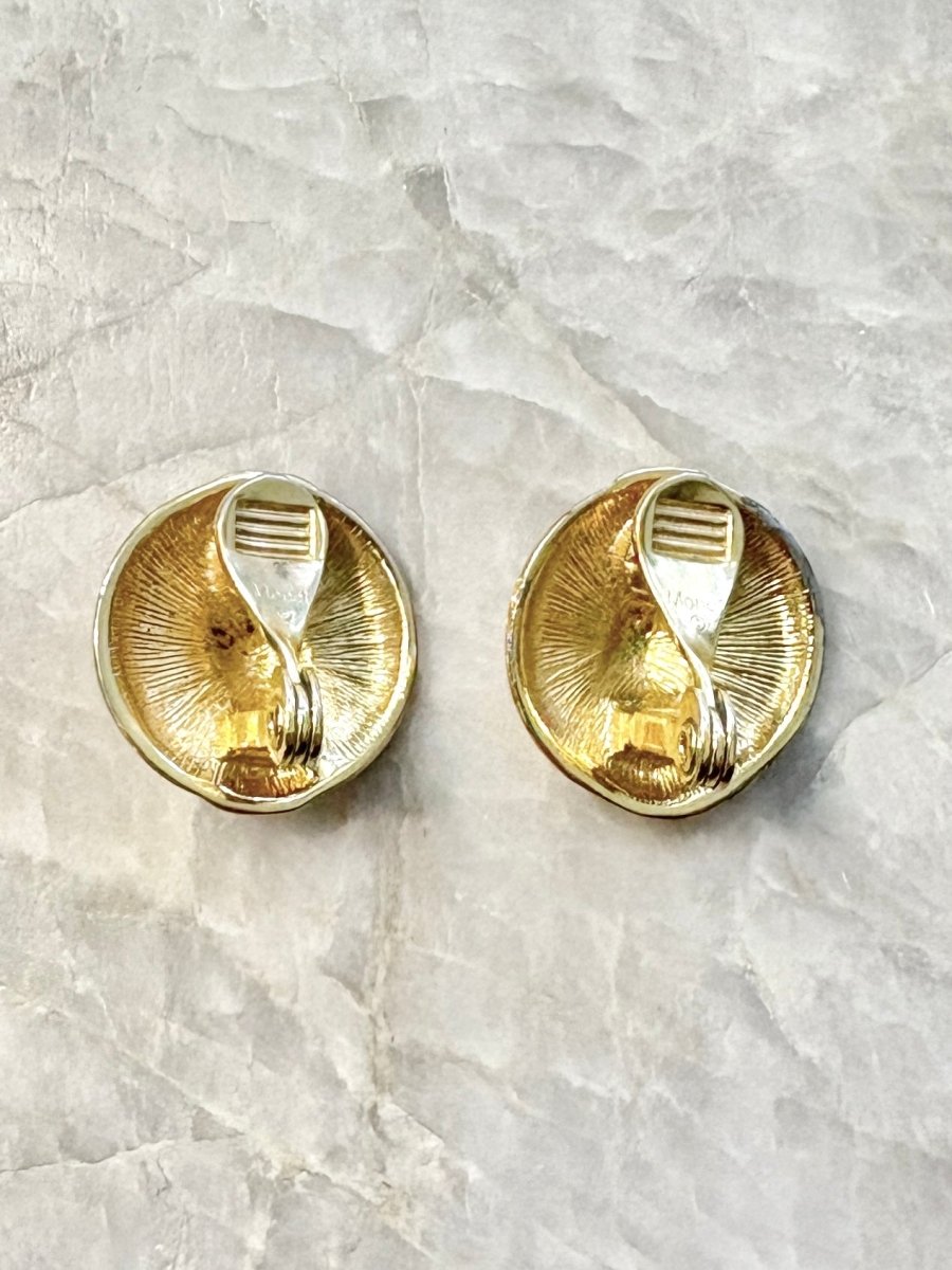 Gold Tone Button Soft Swirl Clip On Earrings (Vintage) - Made X Hudson