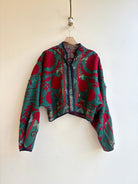 Reversible Kaira Suzani Quilted Cropped Jacket in Colors Grey, Maroon & Green, Marinara - Made X Hudson