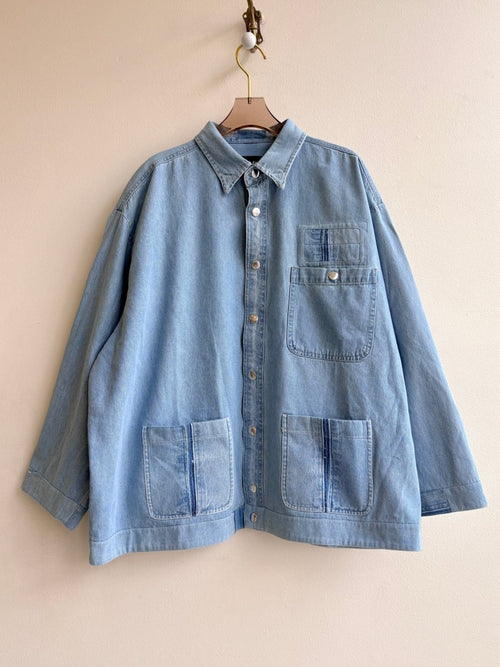 Angel Number "444" Light Blue Denim Shirtjacket w/ Patch Pockets (Reworked) - Made X Hudson