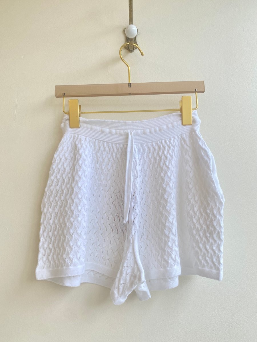 White Textured Pointelle Knit Shorts - Made X Hudson