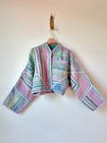 Reversible Kaira Quilted Cropped Jacket in Colors Mint, Lavender, Blue, Blush & Teal, Blue - Made X Hudson