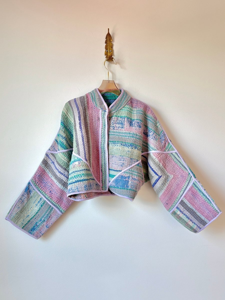 Reversible Kaira Quilted Cropped Jacket in Colors Mint, Lavender, Blue, Blush & Teal, Blue - Made X Hudson