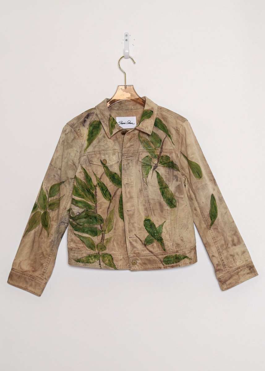 "Juniper" Green Branches Eco-Dyed Denim Jacket (Reworked) - Made X Hudson
