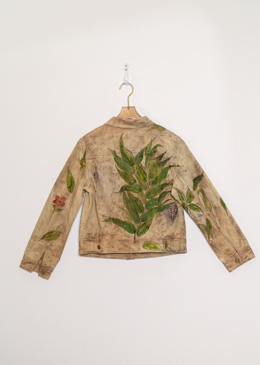 "Juniper" Green Branches Eco-Dyed Denim Jacket (Reworked) - Made X Hudson