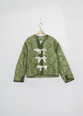 Green Army Liner Quilted Coat with Twill Tape Ties (Reworked)