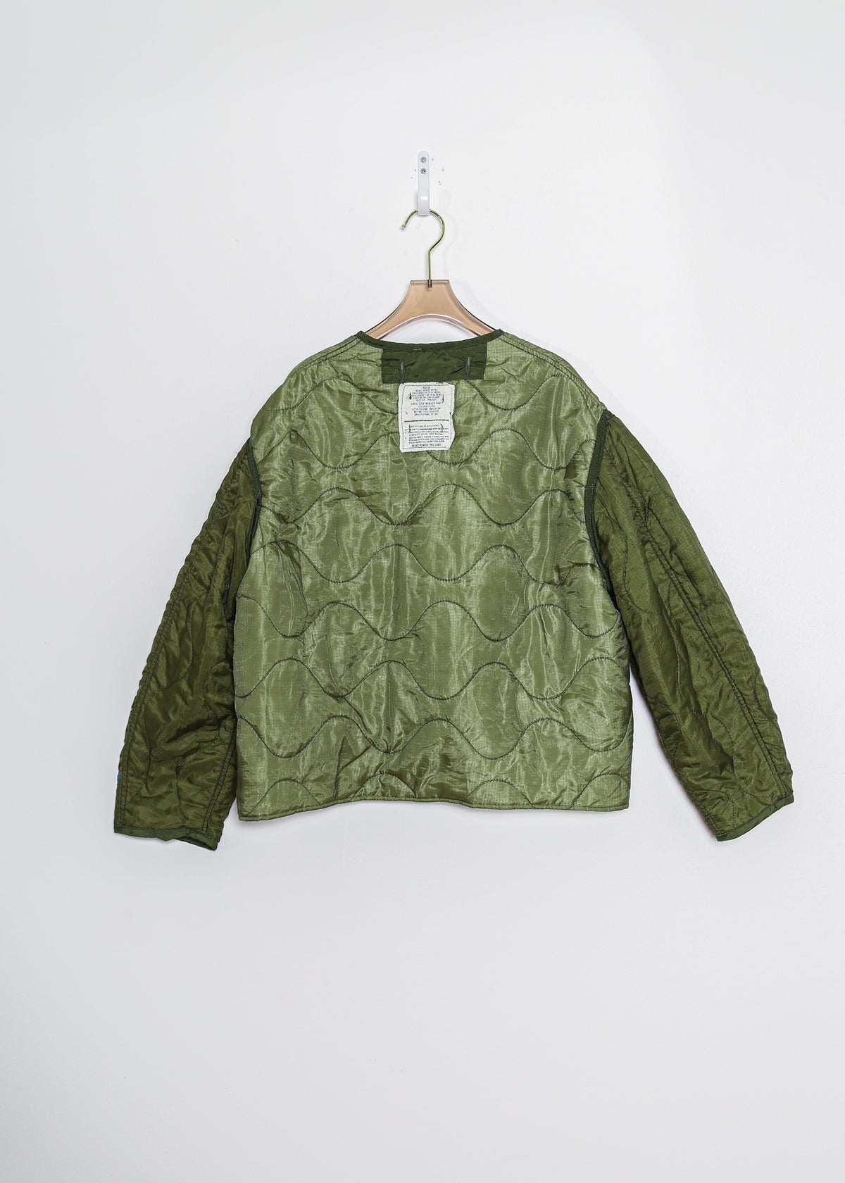 Green Army Liner Quilted Coat with Twill Tape Ties (Reworked)