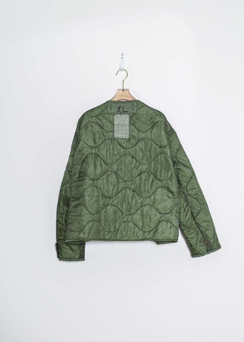 Green Army Liner Quilted Coat with Twill Tape Ties (Reworked)