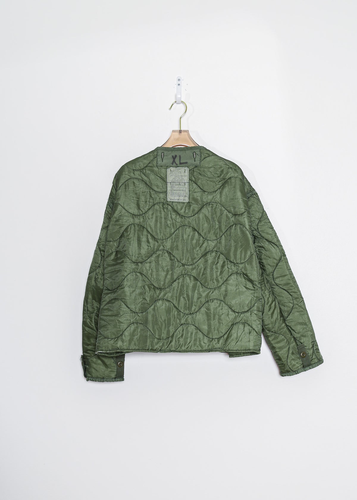 Green Army Liner Quilted Coat with Twill Tape Ties (Reworked)