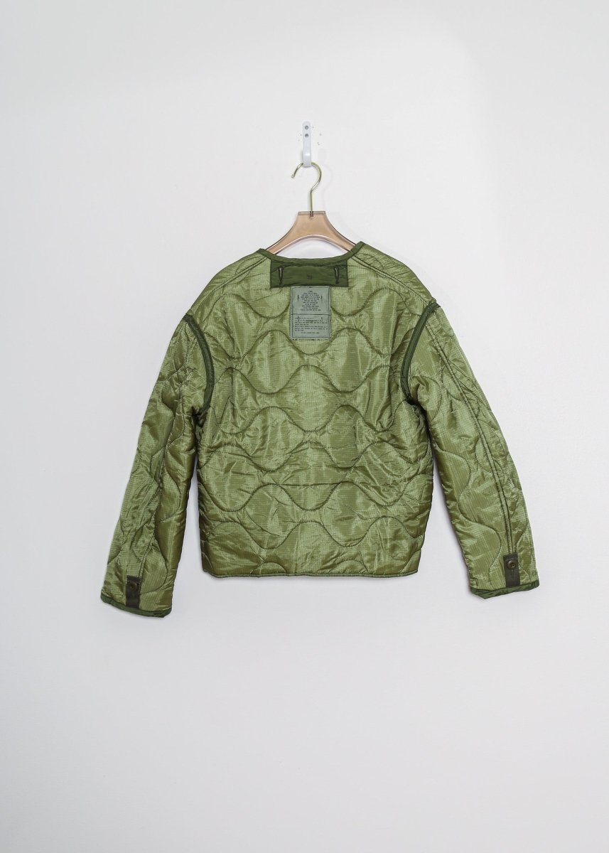 Green Army Liner Quilted Coat with Twill Tape Ties (Reworked)