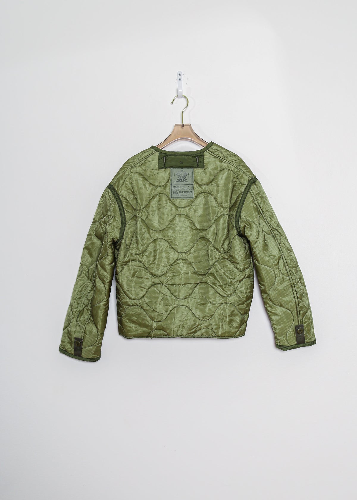 Green Army Liner Quilted Coat with Twill Tape Ties (Reworked)
