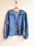 Blue Denim & Black Floral Printed Top (Reworked) - Made X Hudson